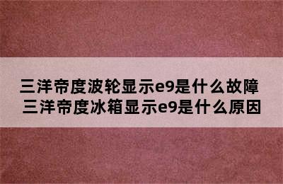 三洋帝度波轮显示e9是什么故障 三洋帝度冰箱显示e9是什么原因